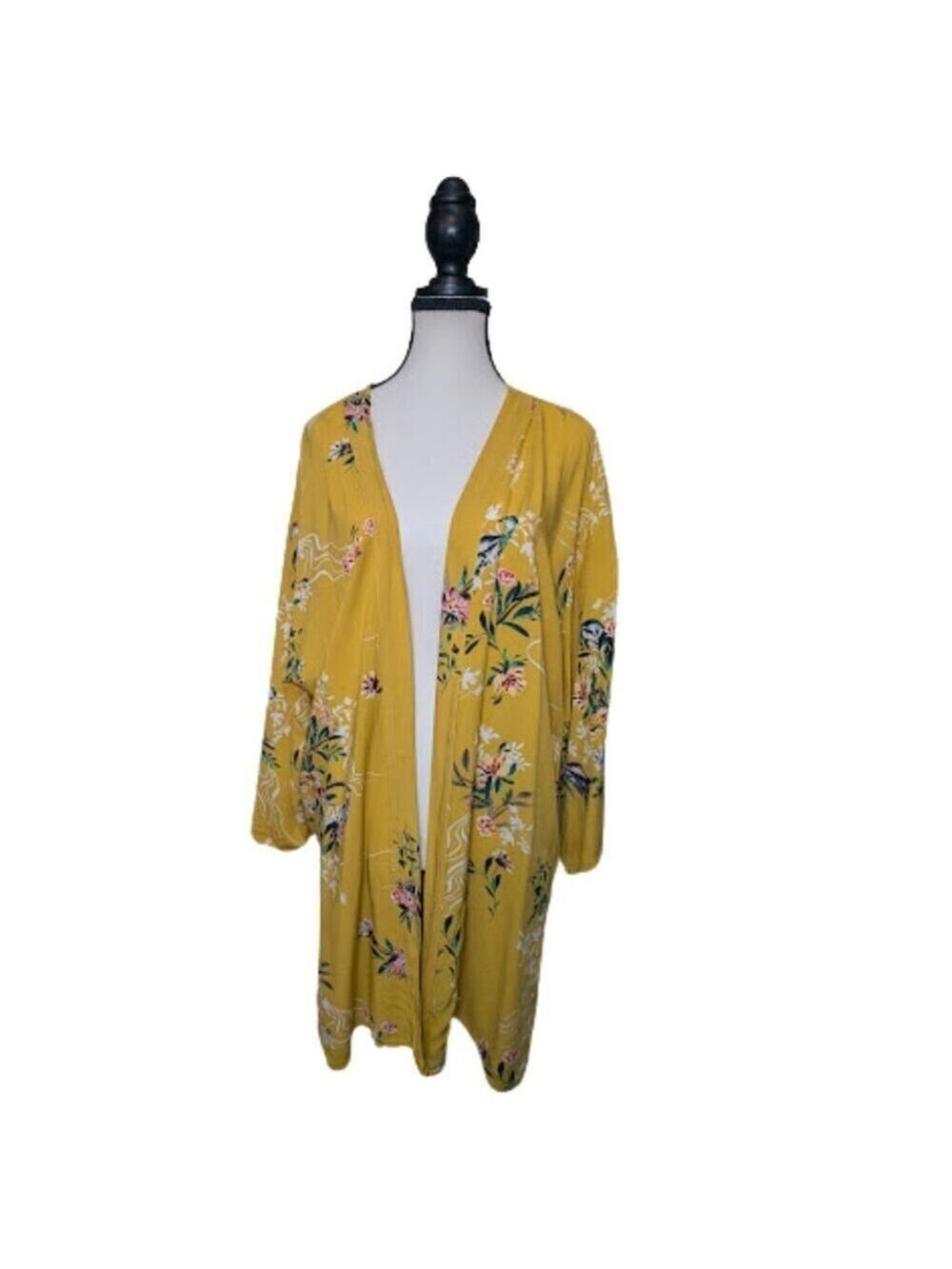 Cotton:On Yellow Floral Kimono Cardigan XS/S | Lightweight Boho Duster